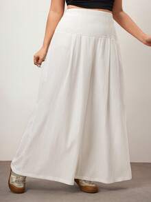 Hourglow Plus Size Casual Solid Color Textured High Waist Loose Pants/2026 /New Year - White - View 7