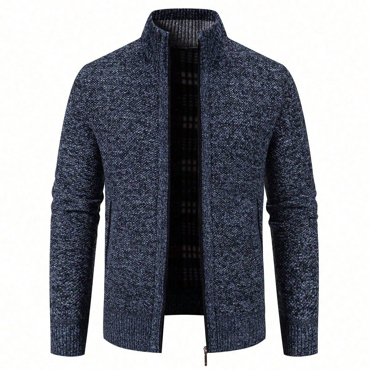 Cárdigan de punto acanalado con bloques de color estilo blogger para hombres, casual y versátil, para otoño/invierno, manga larga