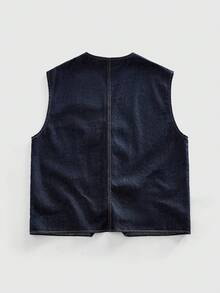 ROMWE MEN Street Life Men's Floral Embroidered Denim Vest - Blue - View 8