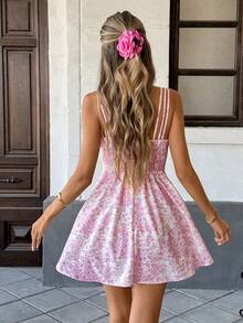 Pariaura Floral Print Sleeveless Casual Vacation Dress - Pink - View 3