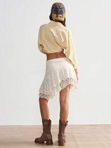 Bohemela Women's Spring/Summer Boho Elegant Romantic Vacation Beach Music Festival Western Sexy Fashion Floral Lace Layered Ruffle Mini White Skirt, Suitable For Date Night, Nightclub, Girlfriend Gathering, Birthday Party, Holiday Party, Valentine's Day Mini Skirt, Party Women, Beach Mini Skirt, White For New Year's Eve, Beach Skirt ,Casual Women, White Skirt - Apricot - View 2