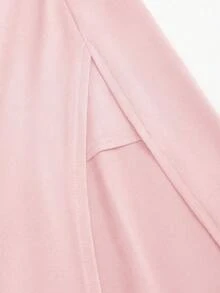 Sweetra Plunging Neck Backless Halter Top & Side Slit Skirt Set - Baby Pink - View 4