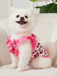 PETSIN 1pc Pet Cat/Dog Velvet Leopard Print Knitted Stretchy Cute Cap Sleeve Ruffled Dog Vest - Multicolor - View 5