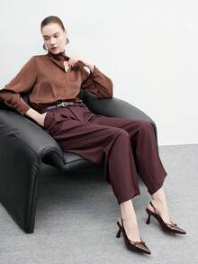 CUCCOO BIZCHIC 女士简约纯色尖头套脚鞋，适合办公室、通勤和休闲穿着 - 紅木色 - 查看 6