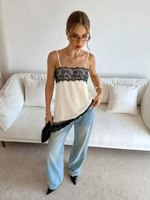 Siren Gaze New Arrive Minimalism Spring/Summer Women's Contrast Lace Asymmetric Hem Fashion Camisole - Multicolor - View 5