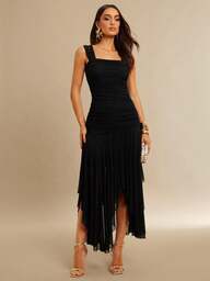 Silquee Vestido elegante de fiesta para mujer de unicolor con bajo asimétrico