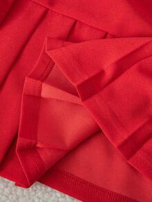 Girls' Butterfly Decor Short Sleeve Pleated Red Knit Dress, Loose Fit, Suitable For Spring/Summer, Holidays, Summer, Travel, Fits Girls Ages 8-12 - Red - View 8