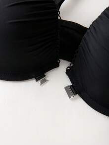 DesireSculpt 1pc Wireless Minimalist Padded Front Closure Bra, Comfortable & Supportive - Black - View 7