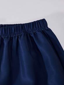 SHEIN ChillGRL 一套女童休闲运动时尚新款针织短袖T恤和宽松直筒裤套装，采用数字和条纹图案，适合外出、聚会、旅行、上学、室内活动，春/秋/冬季皆宜。 - 寶藍色 - 查看 3