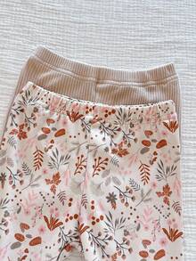 4件套女童柔软舒适贴身睡衣套装，花卉叶子数码印花，休闲圆领长袖上衣和裤子，秋冬季女童家居服套装，花卉睡衣套装，两件套睡衣，女童舒适睡衣套装，两件套嘉年华秋季长袖套装，女童“贴身睡衣”、“紧身”、“贴身” - 杏色 - 查看 8