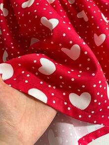 Elladie kids Young Girl' Energetic Sunshine Sweet Cute White Heart & Polka Dot Print Long Sleeve Casual Red Dress - Red - View 5