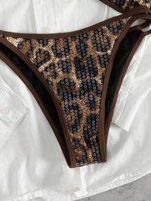 Swim SXY Women's Sexy Halter Leopard Print Sequin Swimsuit Two Pieces Set, Elegant Vacation Beach Outfit, Spring/Summer - Multicolor - View 8