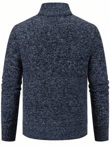 Manfinity Mode 男士博主风撞色罗纹针织开衫，休闲百搭，秋冬季长袖上衣 - 藏蓝色 - 查看 2