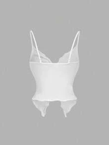 SHEIN MOD 女士纯色扭纹设计开摆性感吊带背心 - 棕色 - 查看 7