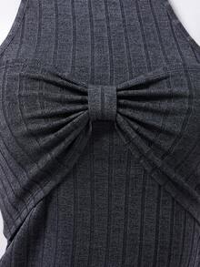 GlowEve Women's Gray Off Shoulder Fitted Halter Neck Top, With Ribbed Comfortable Fabric And Asymmetric Hem - Grey - View 3