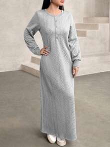 Graceveil Women's Casual Textured Fabric Round Neck Loose Long Sweatshirt, Green, Autumn/Winter - Light Grey - View 6