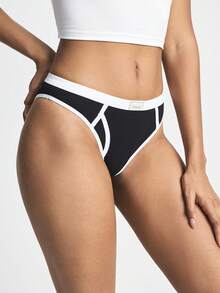 Ocili Bohemian Style Contrast Color Stitching Comfortable Simple Cotton Women's Briefs - Black and White - View 5