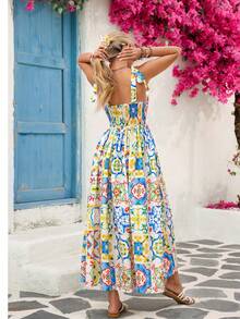 Vivid Eden Woven Printed Sleeveless Ankle Length Summer Dress For Women,Women Summer Clothing,Vacation Style,For Beach Vacation