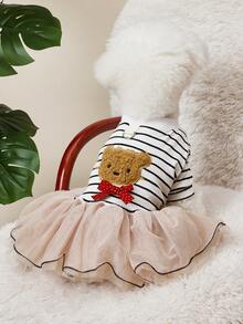 PETSIN 1 件装宠物服装蓬蓬裙适合小型犬猫-泰迪熊设计 - 黑與白 - 查看 2