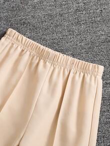 SHEIN Elladie kids Bộ áo thun tay ngắn và quần dài thời trang tối giản cho bé gái - Màu Khaki - Xem 5