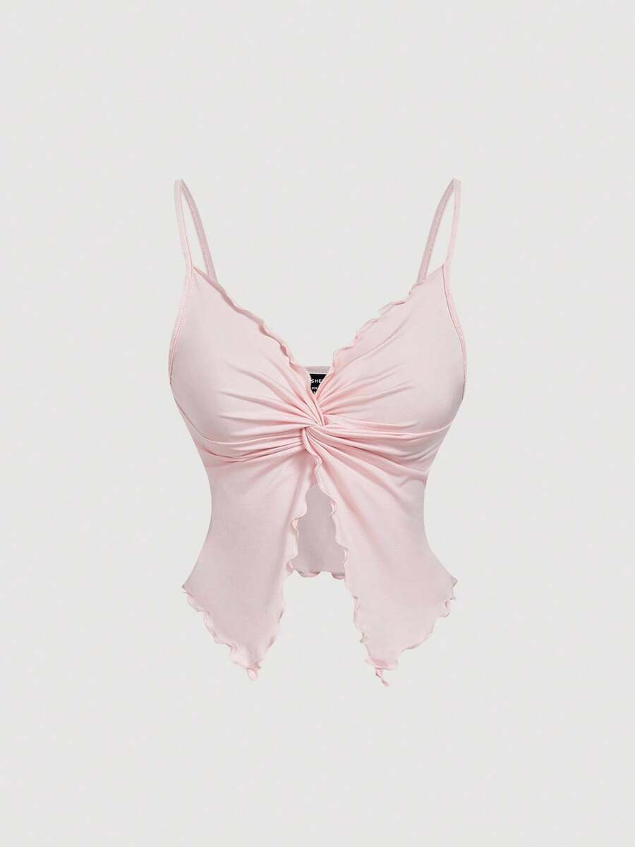 SHEIN MOD 女士扭结前襟交叉无袖上衣，可爱上衣，浅粉色吊带衫 - 淺粉色 - 查看 1