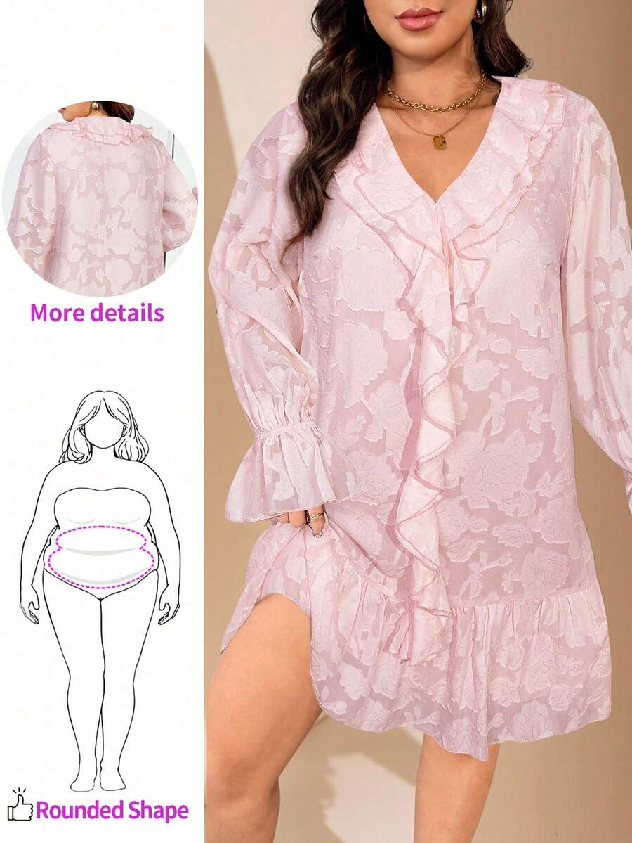 Enliva Vestido holgado de manga larga para mujer de talla grande, con detalles de tela con corte láser, para silueta redondeada tipo manzana - Rosa - Ver 1