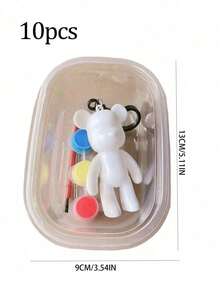 1pc Bear-Shaped Keychain, Children Diy Painting Material Kit, Creative Bear Toy - White - View 11