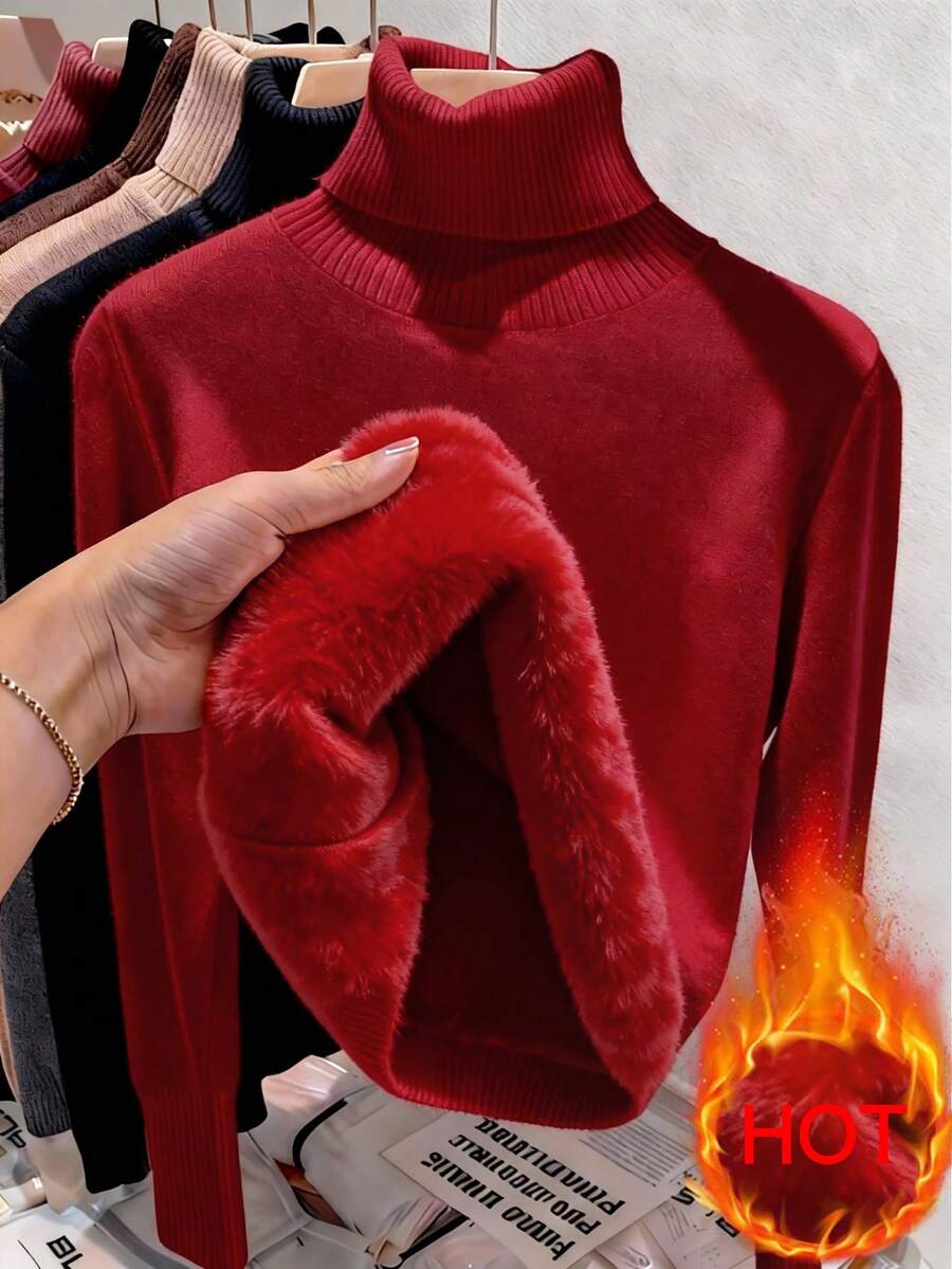 Franclia Fashionable All-Match High Neck Thick Seamless Fitted Long Sleeve Knit Sweater, Versatile For Autumn/Winter