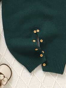 SHEIN 1pc Baby Green Romper With Embroidered Floral Decor, Crew Neck Long Sleeve Fashionable Sweater Jumpsuit Warm Jumpsuit For Baby Baby Sweater Romper Baby Girl Winter Sweaters Knitted Baby Girl Clothes Baby Knitwear Baby Set Autumn Winter Season Christmas Clothes For Baby Vintage Winter Baby Clothes Baby Layette Spanish Baby Clothes Baby Girl Clothes Green Floral Baby Clothes - Dark Green - View 4