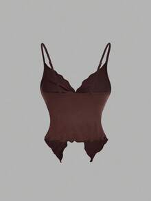 SHEIN MOD 女士纯色扭纹设计开摆性感吊带背心 - 棕色 - 查看 6