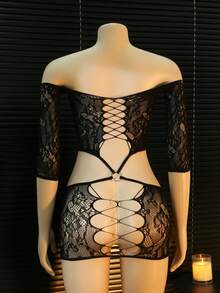 1 pieza Vestido sexy de mujer con hombros descubiertos y calado