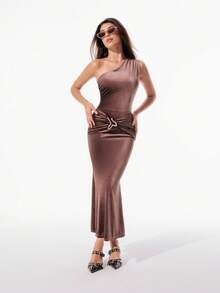 Nuvra 女士无袖双层塑身连衣裙，带衬里，收腹提臀，长款紧身连衣裙 - 咖啡 - 查看 6
