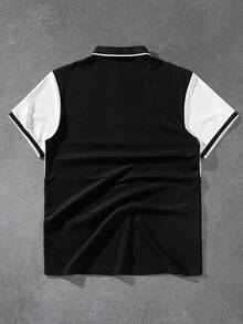Manfinity Homme 男士骑士印花短袖休闲通勤 Polo 衫 学院风图案 Polo 衫 男士 T 领 T 恤 男士 Polo 衫 男士高尔夫球衫 橄榄球衫 Polo 衫 - 黑與白 - 查看 2
