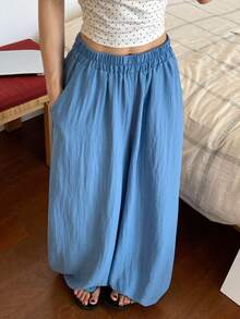 DAZY Women's Loose Lantern Pants Homewear Bottom - Blue - View 6