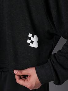 STYNVO 男士字母印花圆领长袖休闲套头卫衣 - 黑色 - 查看 6
