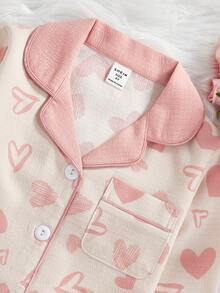 少女粉色甜心皺褶布料居家服套裝，秋季仙女假期睡衣套裝，2件組長袖睡衣居家服套裝 - 彩色 - 查看 5