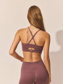 Aralina 柔光休闲露脐文胸打底裤套装 - 紫色 - 查看 5