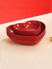 1PC Red Heart Shape 4 Compartment Snack Tray Spill Resistant Sauce Divider Plate For Nuts Candies Dried Fruits Salads Snacks Multi Purpose Serving Dish Perfect For Weddings Parties Diwali Engagements Animal Floral Themed Decor All Season Use Party Supplies Kitchen Dining Tableware Home Decor Gift Idea - Red - View 4