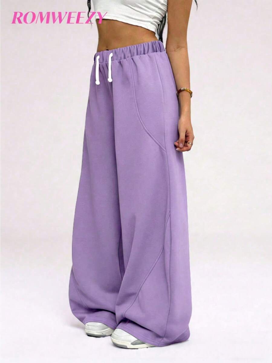 Sparklyn 女童直筒运动裤，质地顺滑，简约日常剪裁，线条流畅，适合上学、周末及秋冬季穿着。 - 紫色 - 查看 1