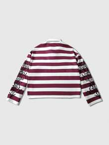 ROMWE MEN Street Life Men's Retro Virgin Mary Striped English Graphic Print Street Style Pullover Pullover Sweatshirt - Multicolor - View 2