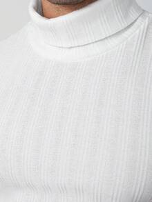 Core Aspect Men's White Rib-Knit High Neck Long Sleeve Regular Fit Casual T-Shirt - White - View 10