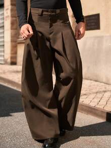 HIMLAND 男士梭织时尚休闲宽松阔腿纯色宽松裤，适合日常穿着和上学穿着 - 棕色 - 查看 4