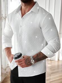 Manfinity AFTRDRK Men's Turn-Down Collar Single-Breasted Casual Versatile Commuter Long Sleeve Shirt Mens Rhinestone Shirt Mens White Shirt Mens Luxury Shirts White Long Sleeve Shirt White Shirt For Men Men White Shirt White Long Sleeve Shirt Men - White - View 6