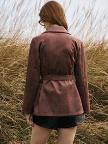 Chiquease Women's Autumn/Winter Outerwear Bohemian Suede Print Cinched Waist Jacket Brown Blazer Women - Brown - View 2