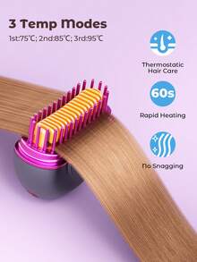 Teckwe 迷你便携式无线直发梳，无线负离子直发刷，长续航热梳直发器，轻巧迷你，旅行必备 - 彩色 - 查看 3