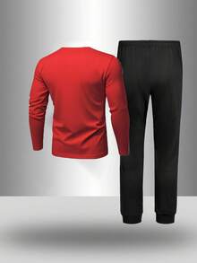 Manfinity Sport Corelite 男士休闲圆领长袖套头运动服套装 长袖健身套装 健身套装 长袖健身套装 运动套装 - 紅色 - 查看 2