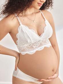 Lace Nursing Bra, Triangle Cup, Unlined, Wireless - White - View 4