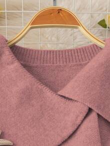 SHEIN LUNE Elegant Metallic Starfish Button Decor Collared Waist Cinched Cardigan, Blogger Style, Slim Fit - Dusty Pink - View 3