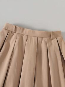 Ontre 青少年女孩纯色休闲百褶裙 - 卡其色 - 查看 3