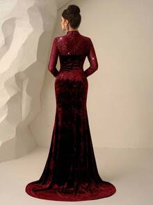 Coutiva Formal Evening Gown (Heavily Embellished) - Burgundy - View 2